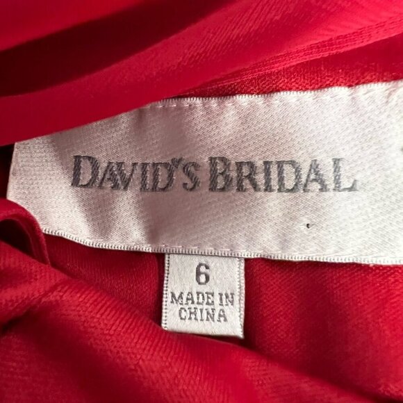 Davids Bridal Womens A Line Dress Red Short Sleeve Illusion Neck Button 6 New - Picture 11 of 11